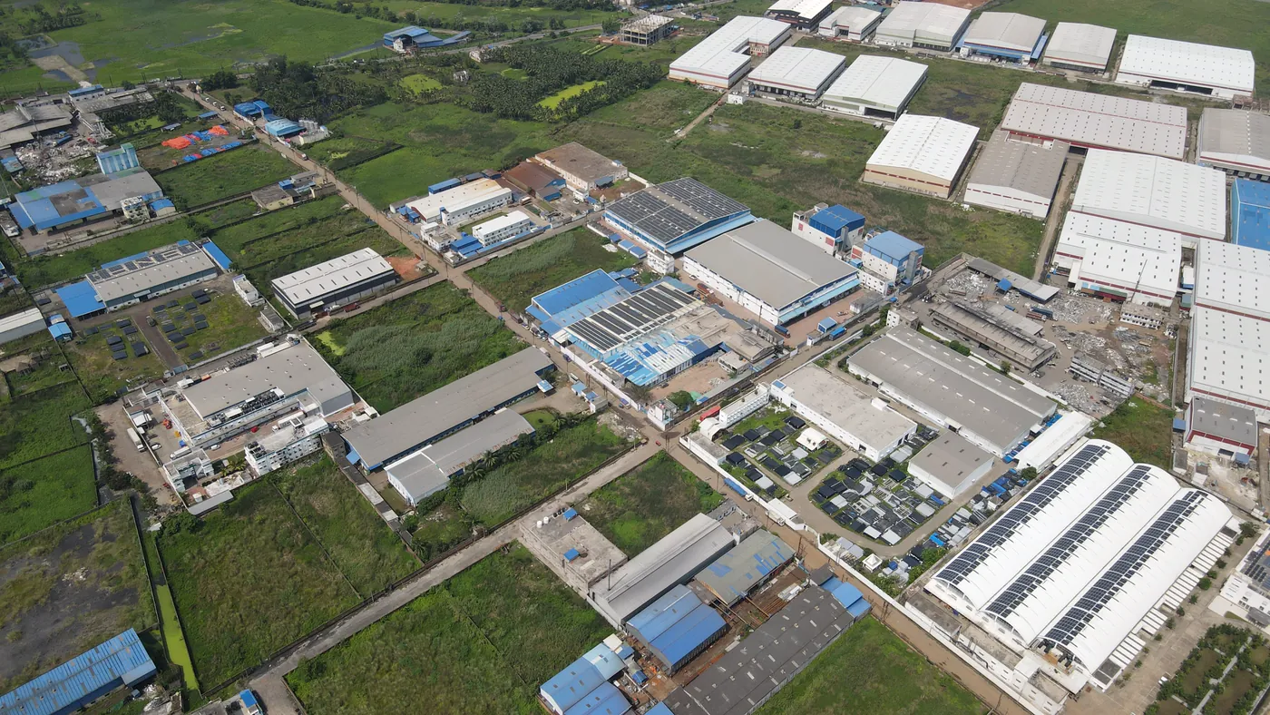 The works within the surrounding industrial estate, from the air