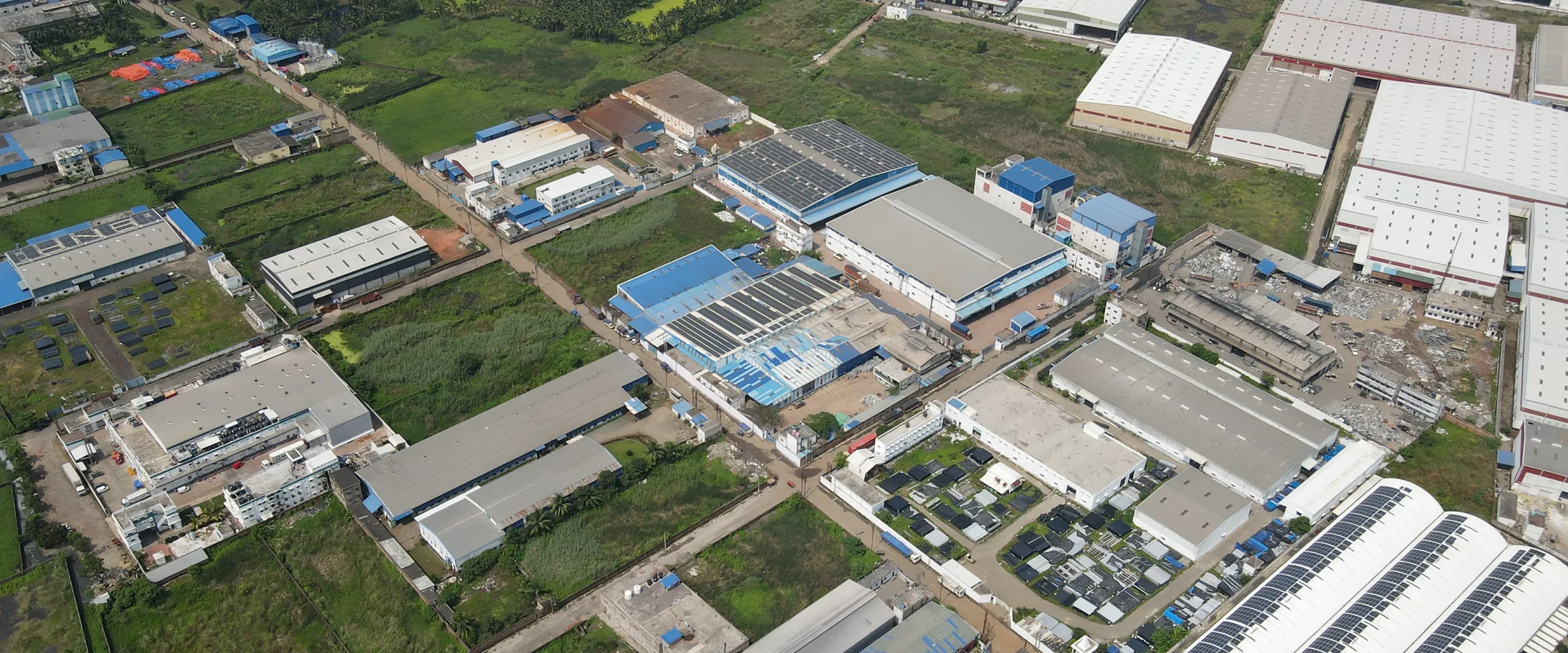 The La Reliant works within the surrounding industrial estate, from the air