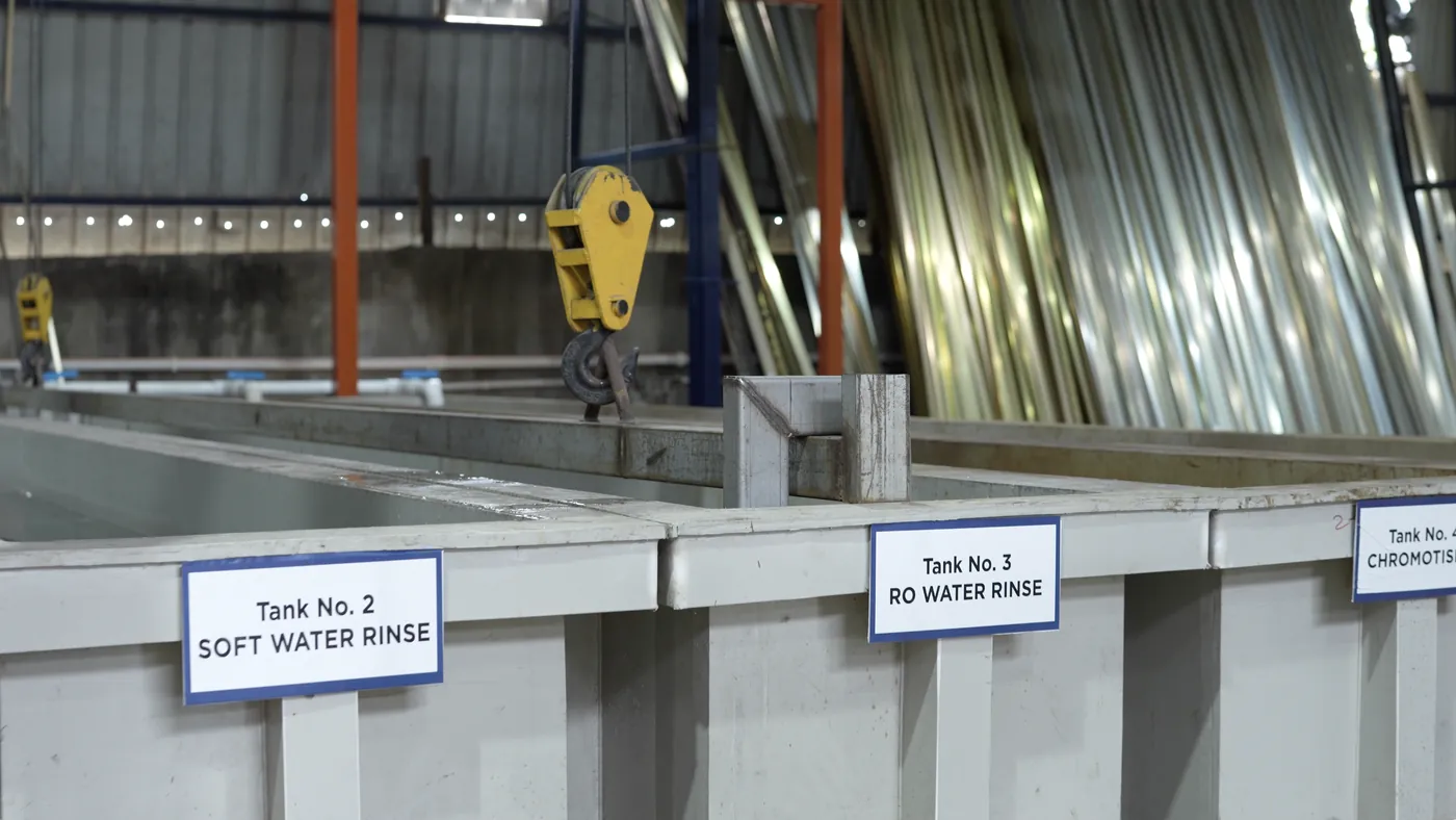 Pre-treatment tank line: soft water rinse, RO rinse and chromating