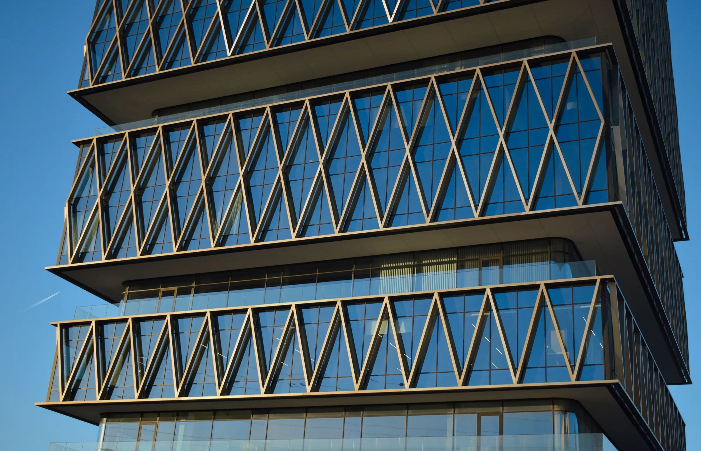 A glazed building facade framed in extruded aluminium sections